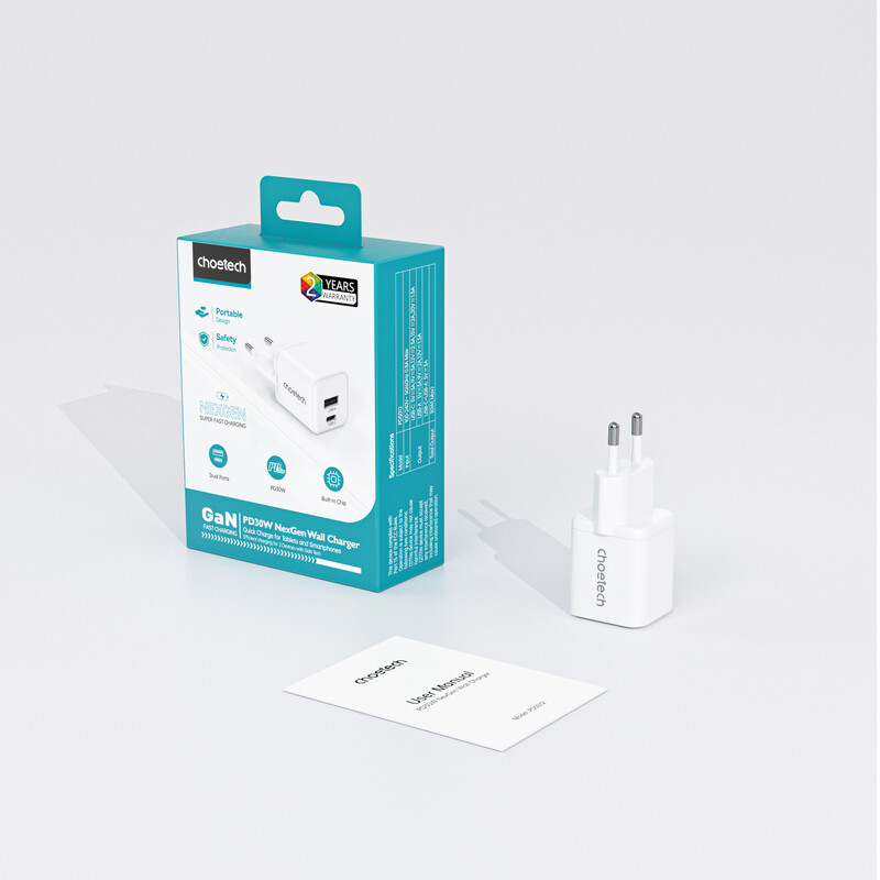 Мережевий зарядний пристрій Choetech (USB-C+USB-A) White (PD5012-EU-WH)