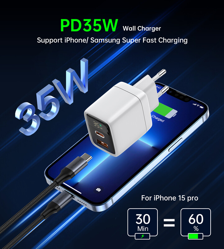 Сетевое зарядное устройство Choetech (USB-C+USB-A) White (PD6052-EU-WH)