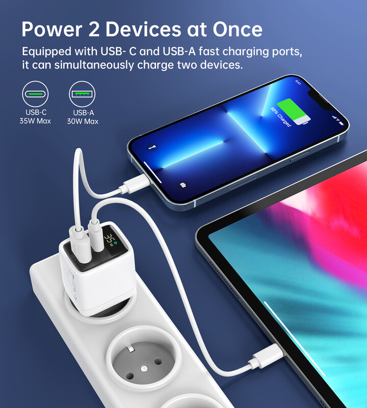 Сетевое зарядное устройство Choetech (USB-C+USB-A) White (PD6052-EU-WH)