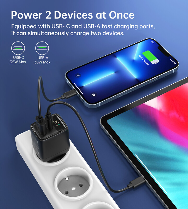 Мережевий зарядний пристрій Choetech (USB-C+USB-A) Black (PD6052-EU-BK)