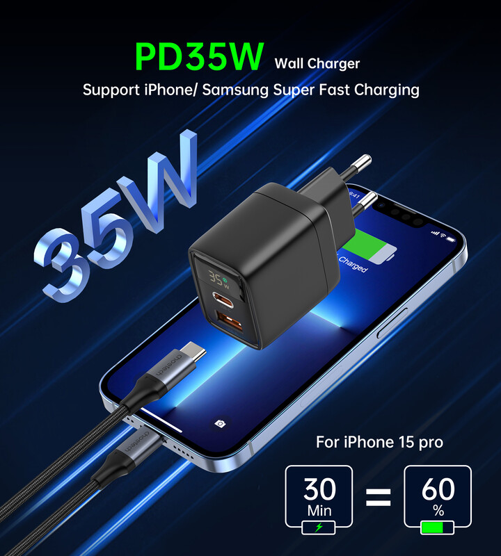 Мережевий зарядний пристрій Choetech (USB-C+USB-A) Black (PD6052-EU-BK)