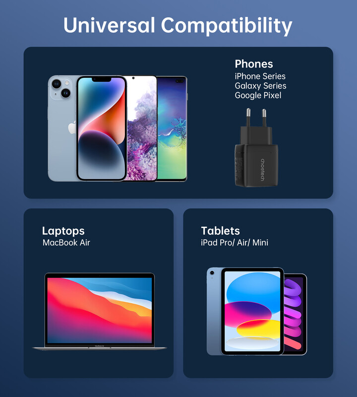 Мережевий зарядний пристрій Choetech (USB-C+USB-A) Black (PD6052-EU-BK)