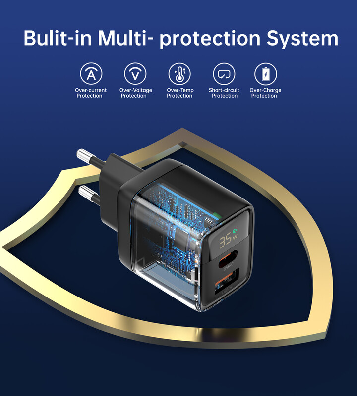 Мережевий зарядний пристрій Choetech (USB-C+USB-A) Black (PD6052-EU-BK)