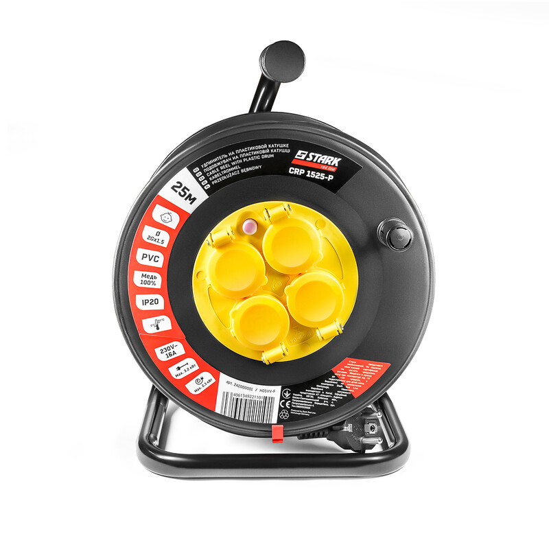 Удлинитель на катушке Stark CRP 1525-P (242000001) 4 розетки, 25 м, черный