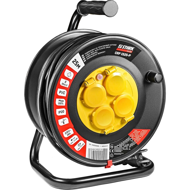 Удлинитель на катушке Stark CRP 1525-P (242000001) 4 розетки, 25 м, черный
