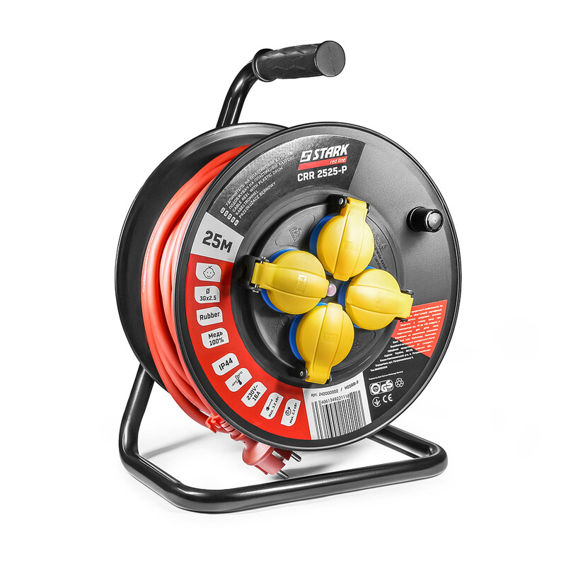Удлинитель на катушке Stark CRP 2525-P (242000002) 4 розетки, 25 м, черно-красный