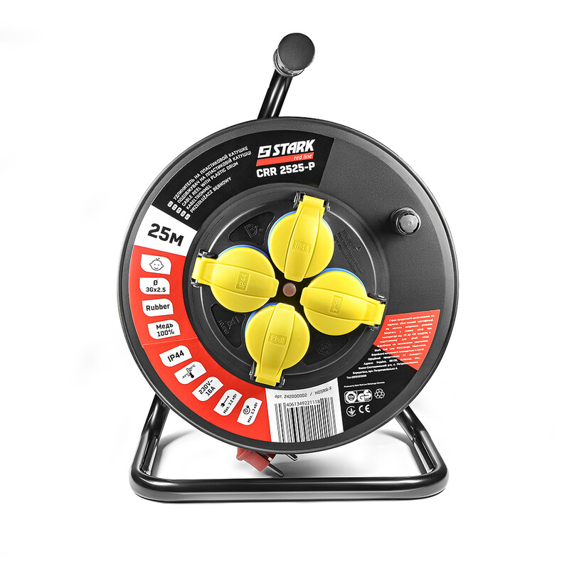 Удлинитель на катушке Stark CRP 2525-P (242000002) 4 розетки, 25 м, черно-красный