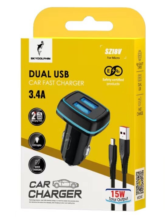 Автомобільний зарядний пристрій SkyDolphin SZ18V (2USB, 3.4A) Black (AZP-000101) + кабель microUSB_бн