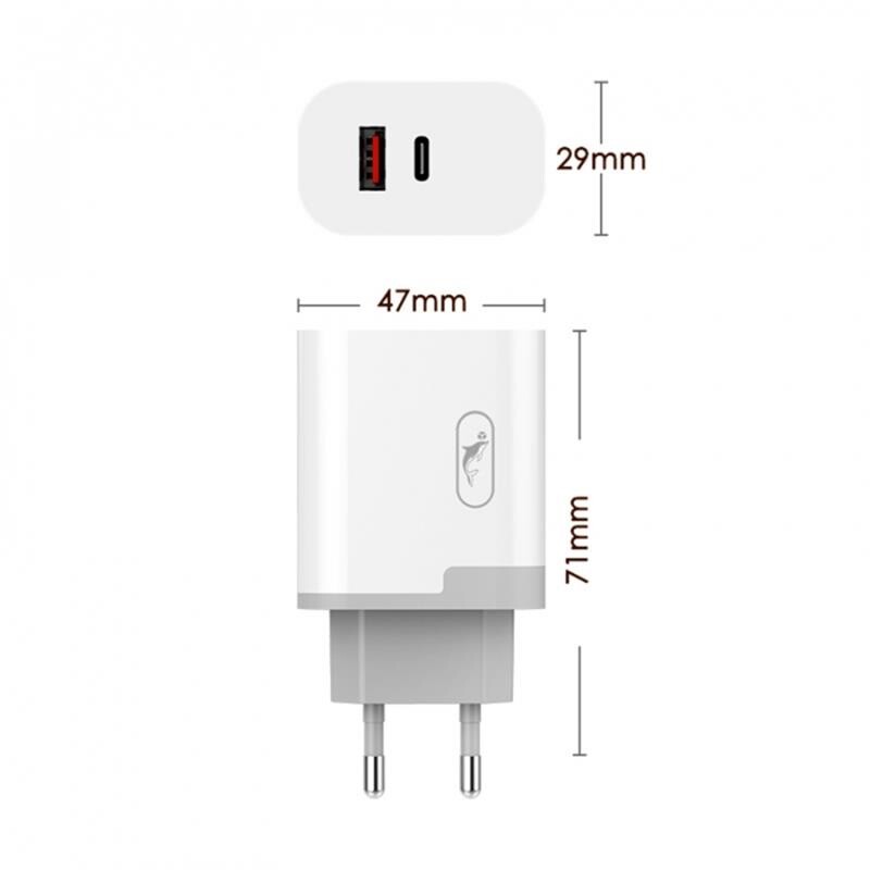 Зарядний пристрій SkyDolphin SC17 PD+QC3.0 (2USB, 3A) White (MZP-000110)_бн