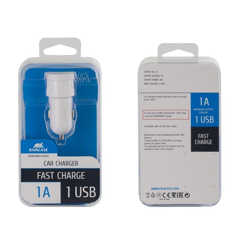 Автомобільний зарядний пристрій Rivacase (1USBx1A) VA4211 W00 (White)