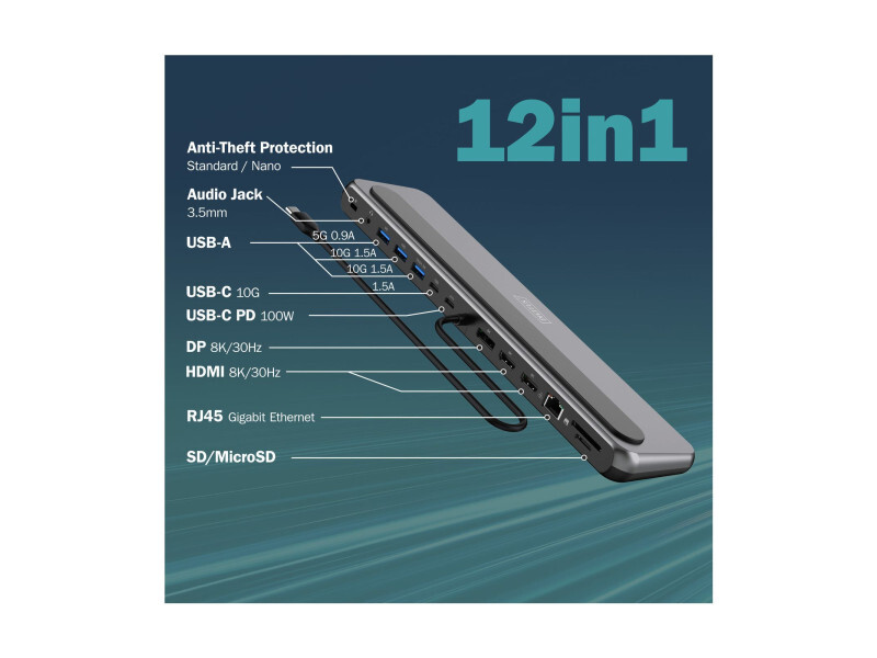 Док-станция Digitus USB-C USB3.2х3/USB-C/SD/MicroSD/HDMIx2/DisplayPort/RJ45/Audio (DA-70919)