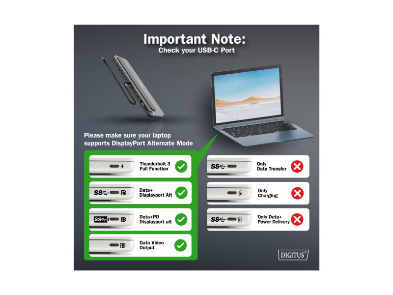 Док-станция Digitus USB-C USB3.2х3/USB-C/SD/MicroSD/HDMIx2/DisplayPort/RJ45/Audio (DA-70919)