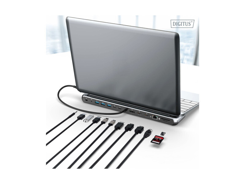 Док-станция Digitus USB-C USB3.2х3/USB-C/SD/MicroSD/HDMIx2/DisplayPort/RJ45/Audio (DA-70919)