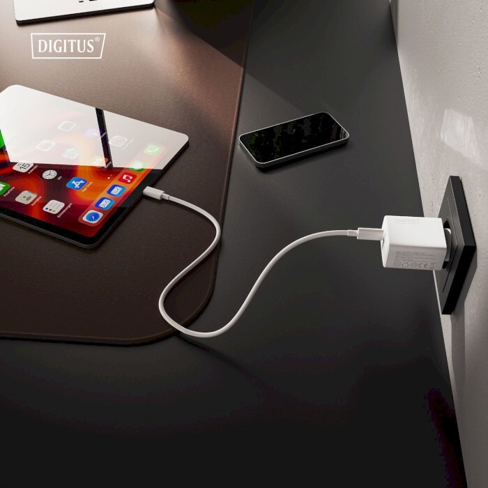 Мережевий зарядний пристрій Digitus (1USB-C, 3A, 1USB-A, 3A) 30W White (DA-10301)
