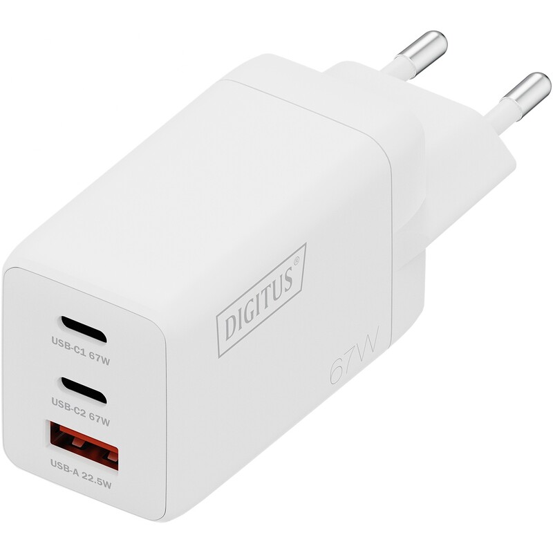 Мережевий зарядний пристрій Digitus (2USB-C, 3A, 1USB-A, 3A) 67W White (DA-10303)