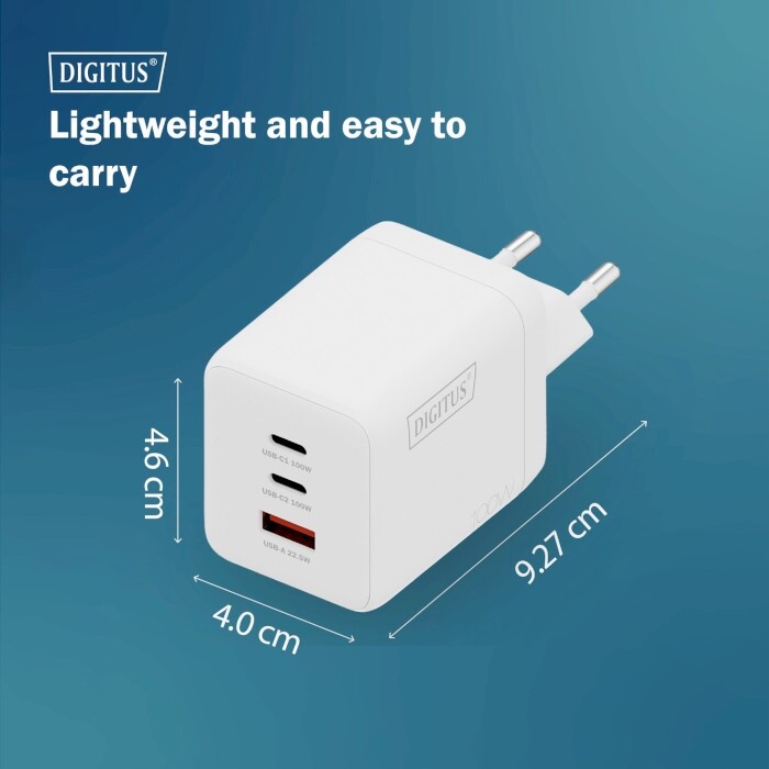 Мережевий зарядний пристрій Digitus (2USB-C, 3A, 1USB-A, 3A) 100W White (DA-10304)