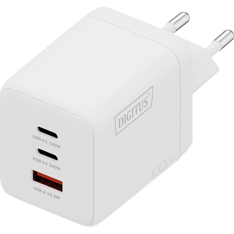 Мережевий зарядний пристрій Digitus (2USB-C, 3A, 1USB-A, 3A) 100W White (DA-10304)