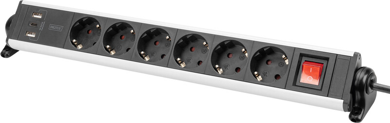 Фильтр питания Digitus DA-70624 6 розетки, 2 USB, USB-C, 1.5 м, Silver