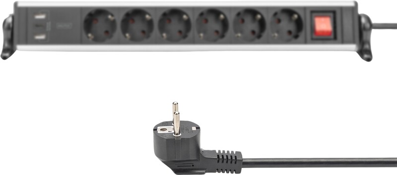 Фильтр питания Digitus DA-70624 6 розетки, 2 USB, USB-C, 1.5 м, Silver