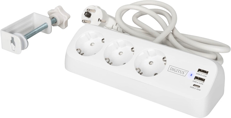 Фильтр питания Digitus DA-70626 3 розетки, 2 USB, USB-C, 1.5 м, White