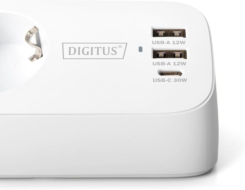 Фильтр питания Digitus DA-70626 3 розетки, 2 USB, USB-C, 1.5 м, White