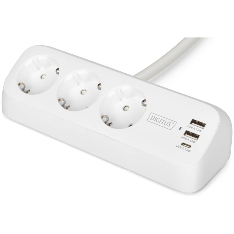 Фильтр питания Digitus DA-70626 3 розетки, 2 USB, USB-C, 1.5 м, White