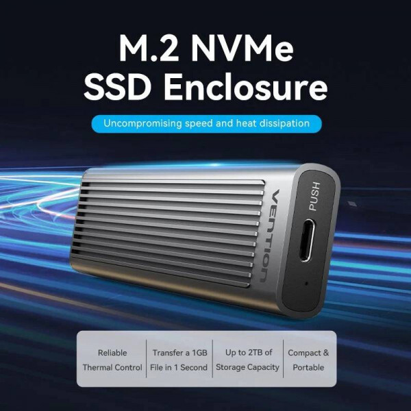 Зовнішня кишеня Vention для SSD M.2 (NVMe) M-key USB 3.2 Type-C Heat Sink Aluminum Grey (KPKH0)