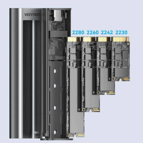 Зовнішня кишеня Vention для SSD M.2 (NVMe) M-key USB 3.2 Type-C Heat Sink Aluminum Grey (KPKH0)