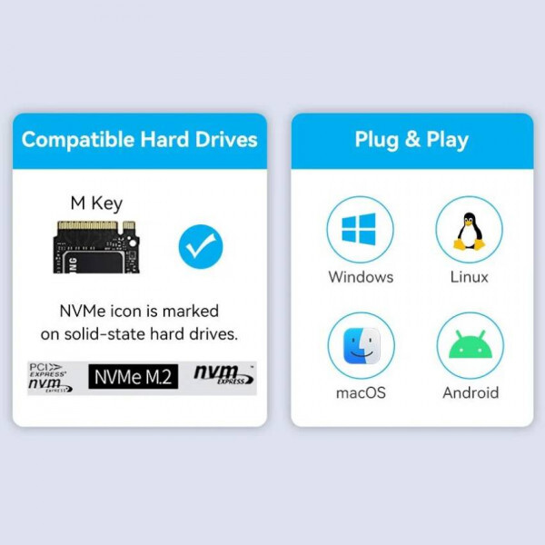 Зовнішня кишеня Vention для SSD M.2 (NVMe) M-key USB 3.2 Type-C Heat Sink Aluminum Grey (KPKH0)