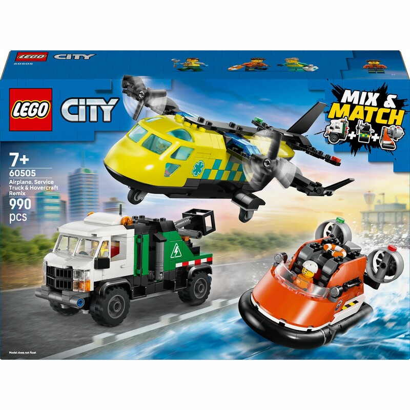 Конструктор LEGO City Ремикс самолета, грузовика и судна на воздушной подушке (60505)