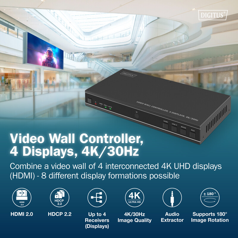 Контроллер видеостены Digitus HDMI - 4xHDMI (F/F), Black (DS-55358)