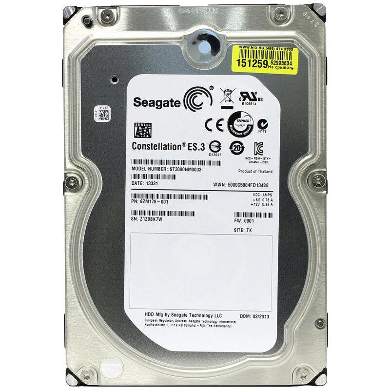 Накопитель HDD SATA 3.0TB Seagate Constellation ES.3 7200rpm 128MB (ST3000NM0033)