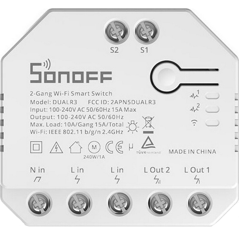 Смарт-перемикач Sonoff Wi-Fi із подвійним реле та вимірюванням потужності DUALR3