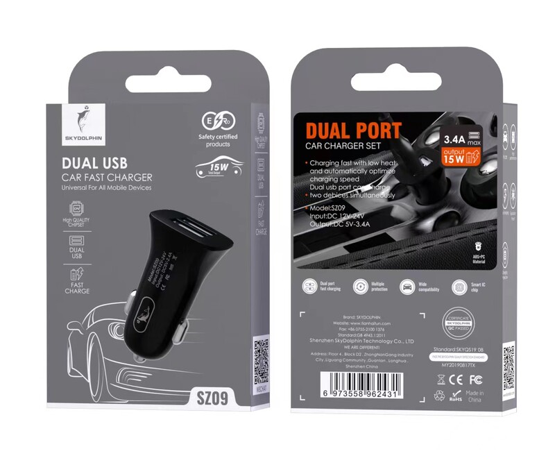 Автомобильное зарядное устройство SkyDolphin SZ09 (2USB, 3.4A) Black (AZP-000107)_бн