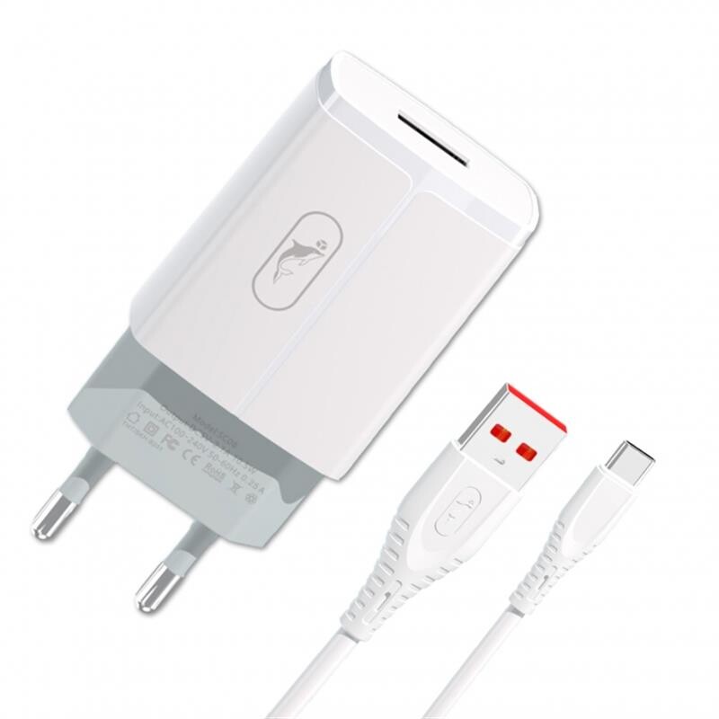 Мережевий зарядний пристрій SkyDolphin SC06T (1USBx2.4A) White (MZP-000179) + кабель USB Type-C_бн