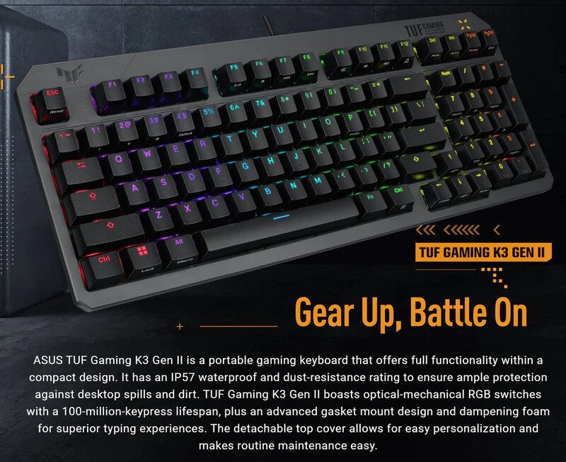 Клавиатура Asus TUF Gaming K3 Gen II Opti-Mech RGB 97key Switches ABS Black (90MP0390-BKMA00)_promo
