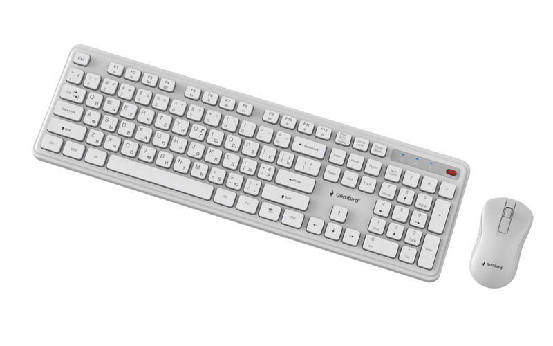 Комплект (клавиатура, мышь) беспроводной Gembird KBS-WPS-01-W-CYRL White
