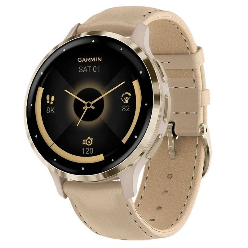 Смарт-годинник Garmin Venu 3S Soft Gold Stainless Steel Bezel with French Gray Case and Leather Band (010-02785-55)