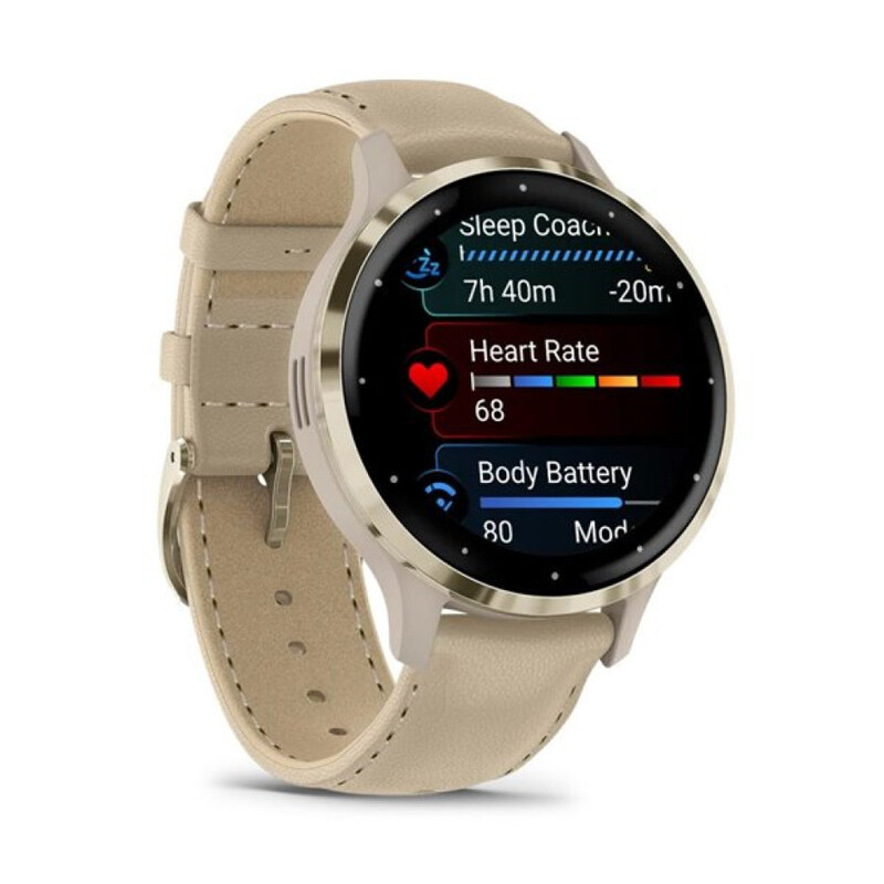 Смарт-годинник Garmin Venu 3S Soft Gold Stainless Steel Bezel with French Gray Case and Leather Band (010-02785-55)