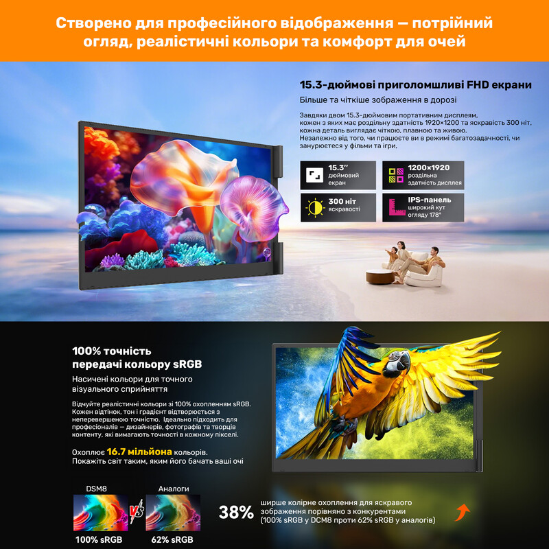 Монітор портативний Blackview 15.3" DCM8 Dual Screen (BVDCM8) IPS Grey