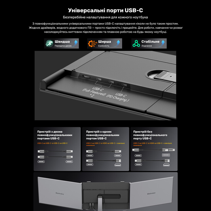 Монітор портативний Blackview 15.3" DCM8 Dual Screen (BVDCM8) IPS Grey