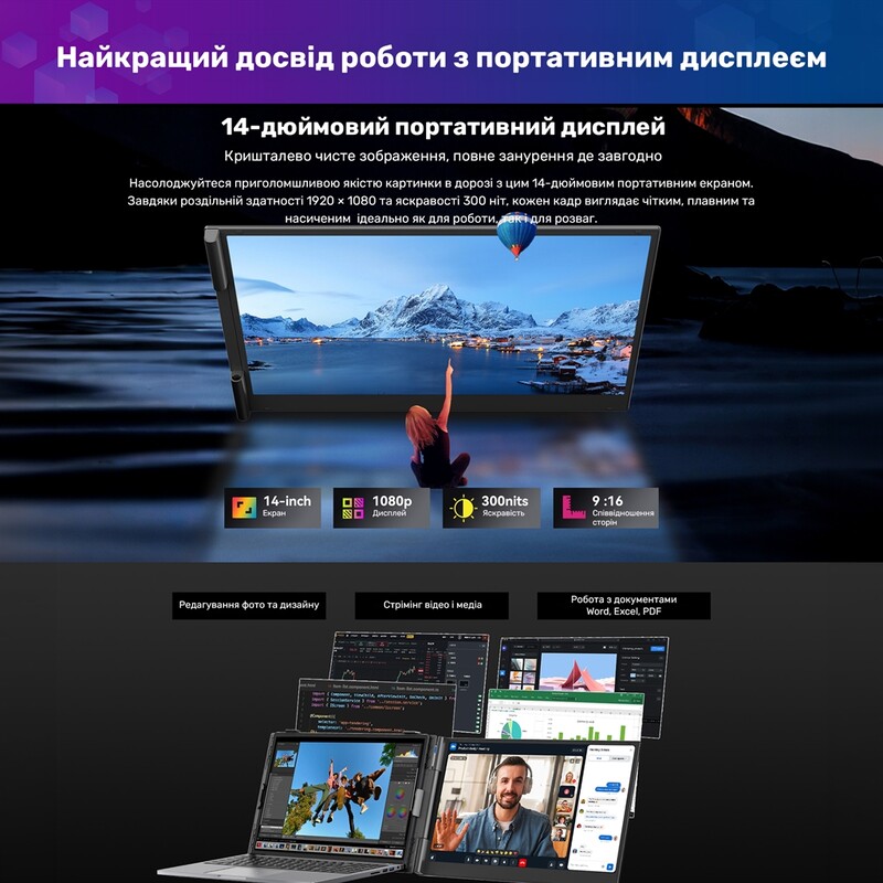 Монітор портативний Blackview 14" SCM6 Single Screen (BVSCM6) IPS Grey