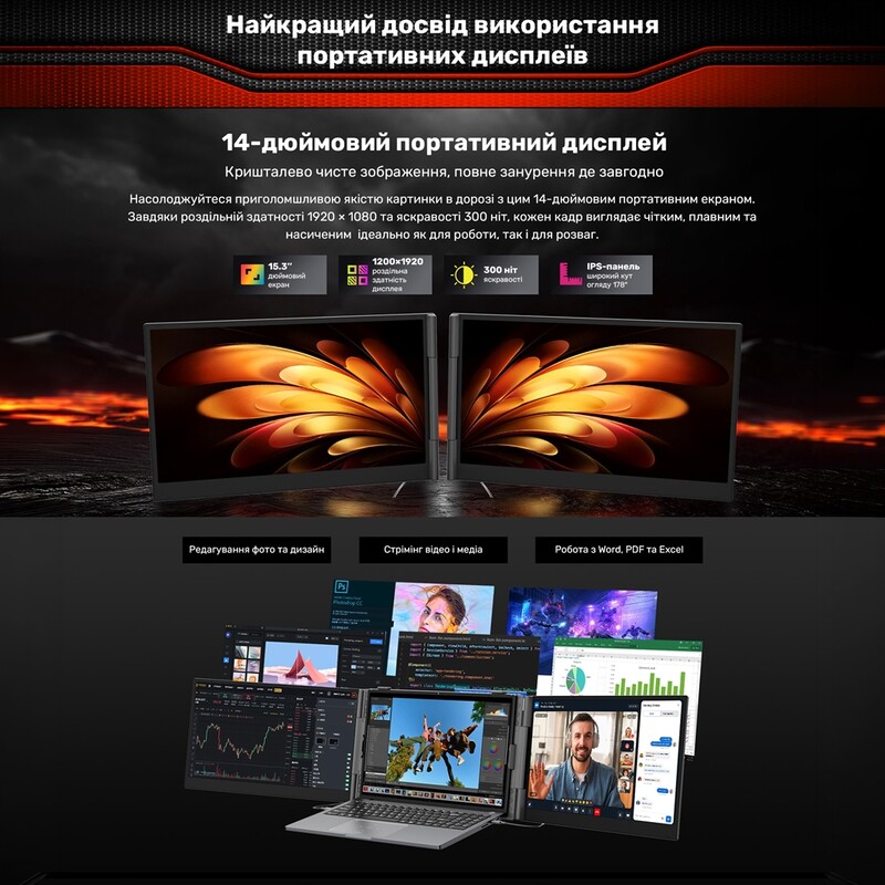 Монитор портативный Blackview 14" DCM6 Dual Screen (BVDCM6) IPS Grey