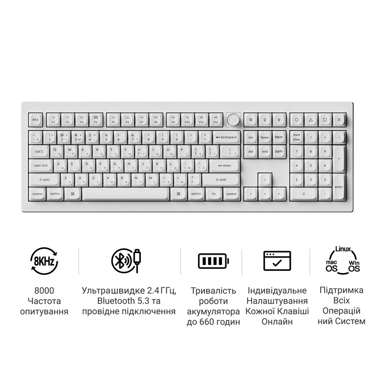 Клавіатура бездротова Keychron V6 Ultra Keychron Red Switch White RGB (V6U-F1-UA)
