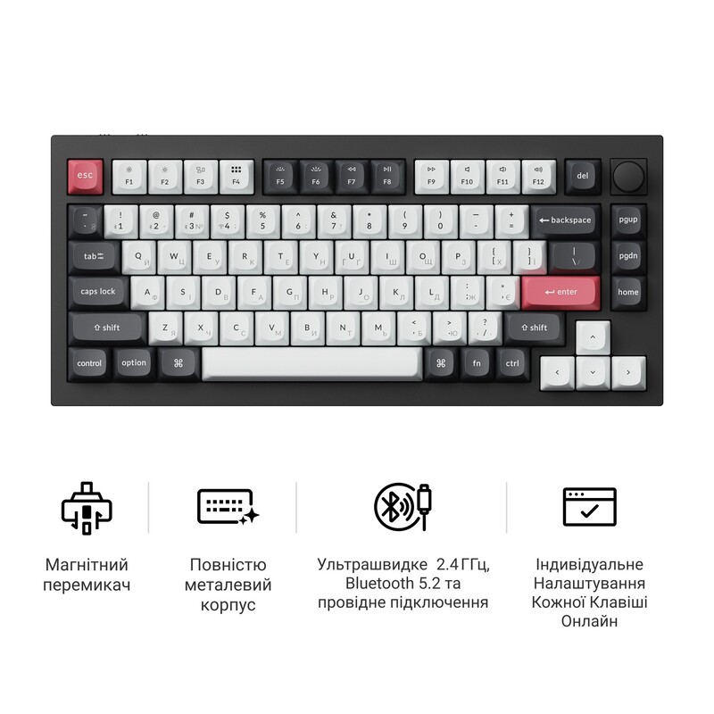 Клавіатура бездротова Keychron Q1 HE Magnetic Switch Black RGB (Q1H-M1-UA)