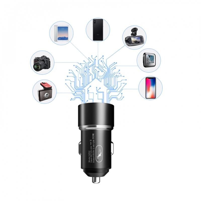 Автомобільний зарядний пристрій SkyDolphin SZ02 Aluminium (2USB, 2.4A) Black (AZP-000074)_бн