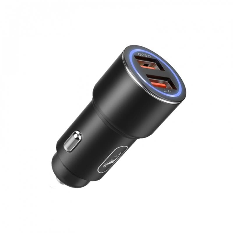 Автомобільний зарядний пристрій SkyDolphin SZ15 Aluminium QC3.0 (2USB, 2.4A) Black (AZP-000087)_бн
