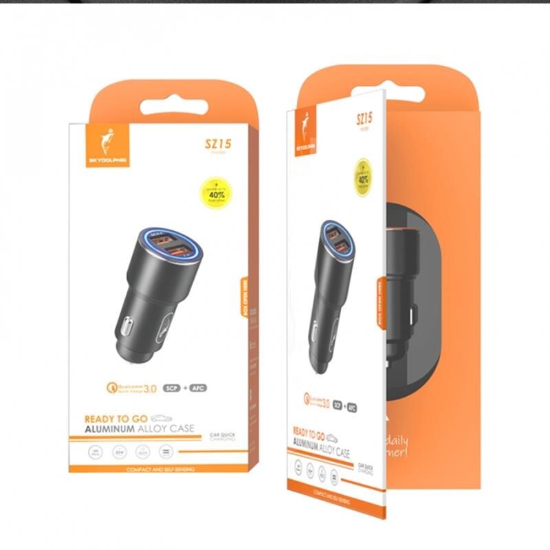Автомобільний зарядний пристрій SkyDolphin SZ15 Aluminium QC3.0 (2USB, 2.4A) Black (AZP-000087)_бн
