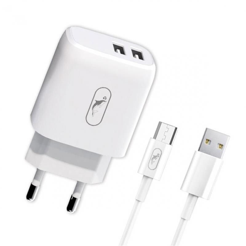 Зарядний пристрій SkyDolphin SC22EBV (2USB, 2.1A) White (MZP-000164) + кабель microUSB_бн