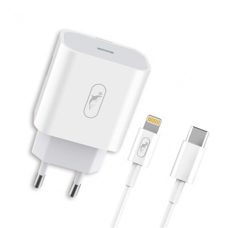 Зарядний пристрій SkyDolphin SC18EL PD2.0 (1USB-С, 3A) White (MZP-000156) + кабель Lightning_бн